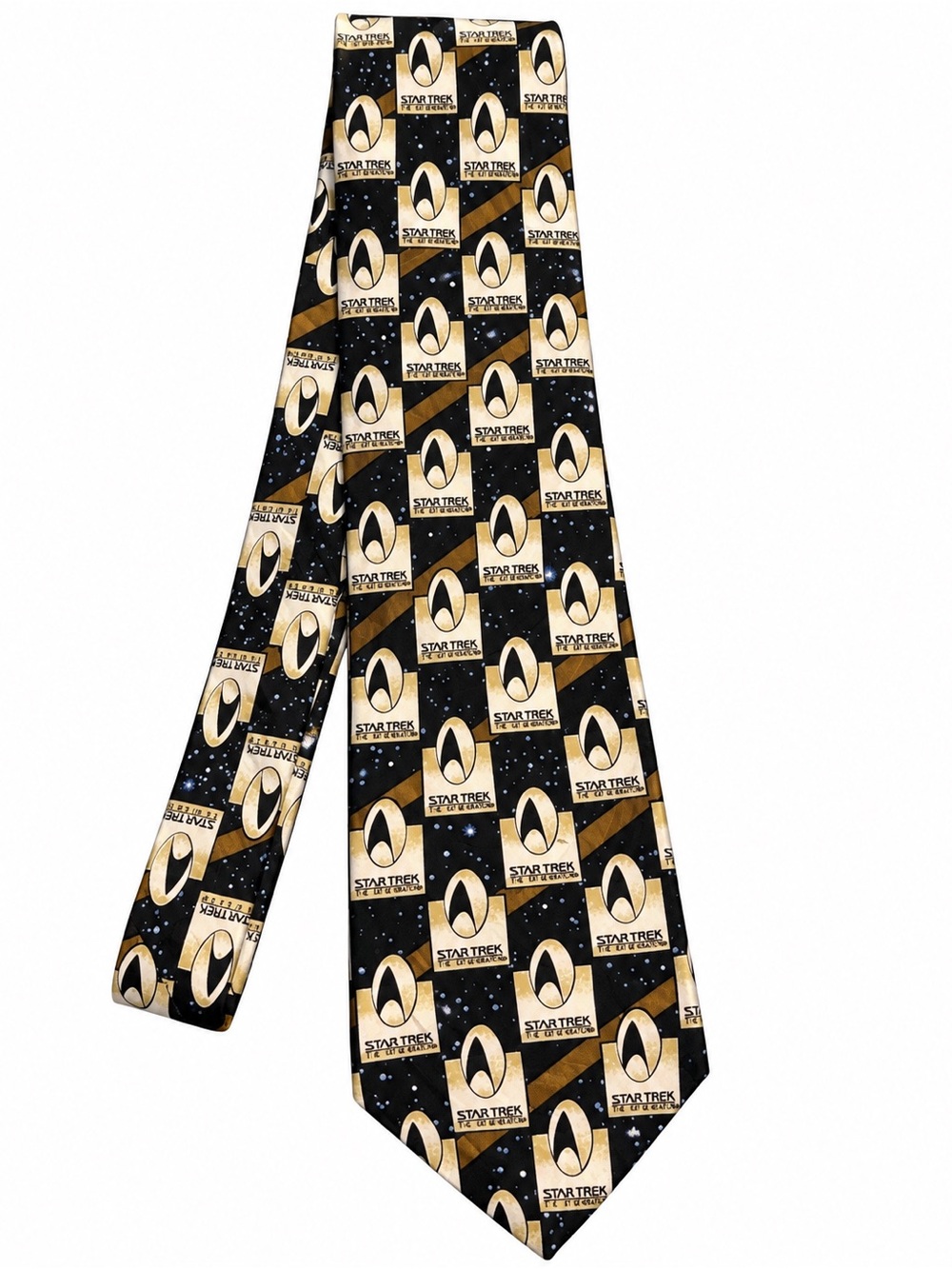 RM Style Star Trek Voyager 1996 Black Gold Starfleet Delta Classic 58" Silk Tie